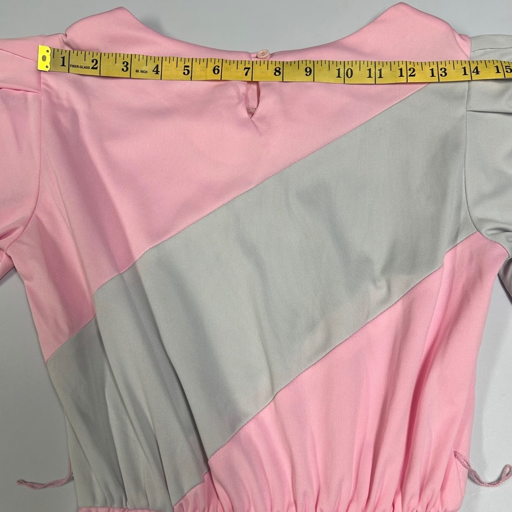 Vintage Susan Leonard 80s Midi Dress Diagonal Colorblock Puff Sleeve 9 (L) USA - Picture 9 of 10
